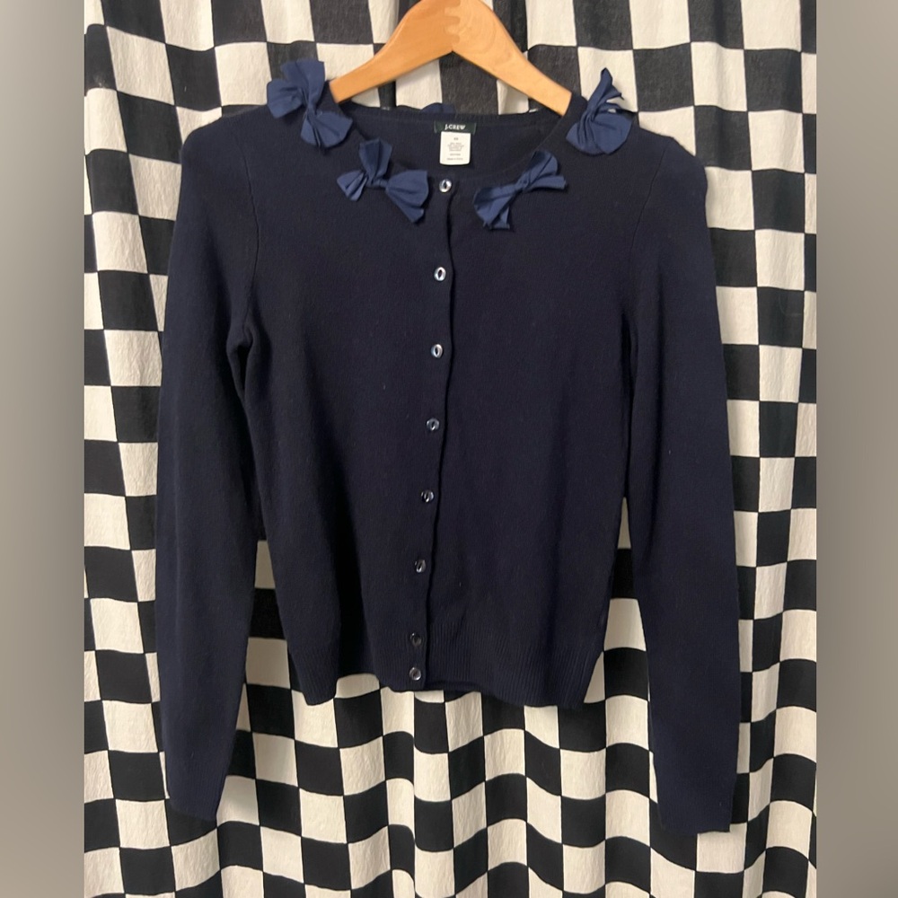 J. Crew Wool Cashmere Navy Bow Cardigan